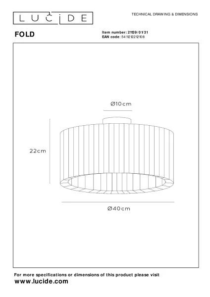 Lucide FOLD - Plafonnière - Ø 40 cm - 1xE27 - Wit - technisch